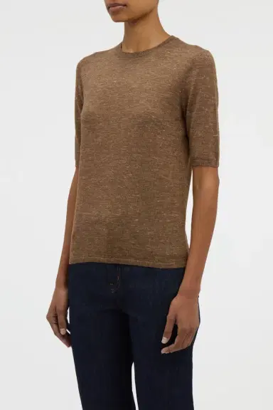 Gabriela Hearst Chryse Knit T-Shirt in Chestnut Cashmere Silk with Hemp | Thumbnail 3
