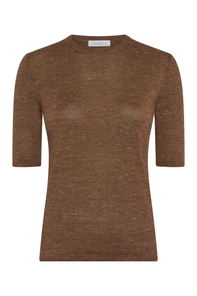 Gabriela Hearst Chryse Knit T-Shirt in Chestnut Cashmere Silk with Hemp