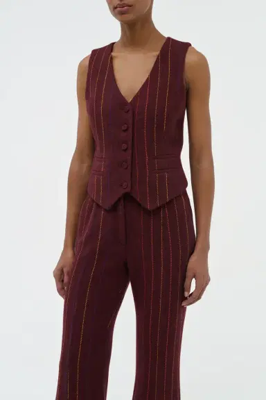 Gabriela Hearst Coleridge Vest in Burnt Sienna Multi Pinstripe Wool Cashmere | Thumbnail 5 Gabriela Hearst Coleridge Vest in Burnt Sienna Multi Pinstripe Wool Cashmere | Thumbnail 5
