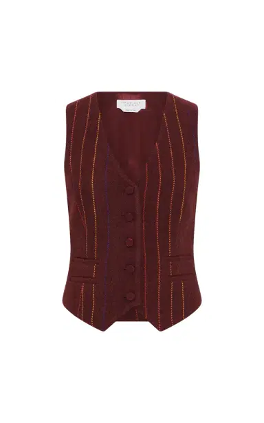 Gabriela Hearst Coleridge Vest in Burnt Sienna Multi Pinstripe Wool Cashmere | Thumbnail 1 Gabriela Hearst Coleridge Vest in Burnt Sienna Multi Pinstripe Wool Cashmere | Thumbnail 1