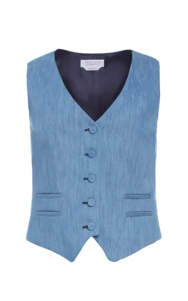 Gabriela Hearst Coleridge Vest in Medium Blue Recycled Cotton Linen Denim | Thumbnail 1