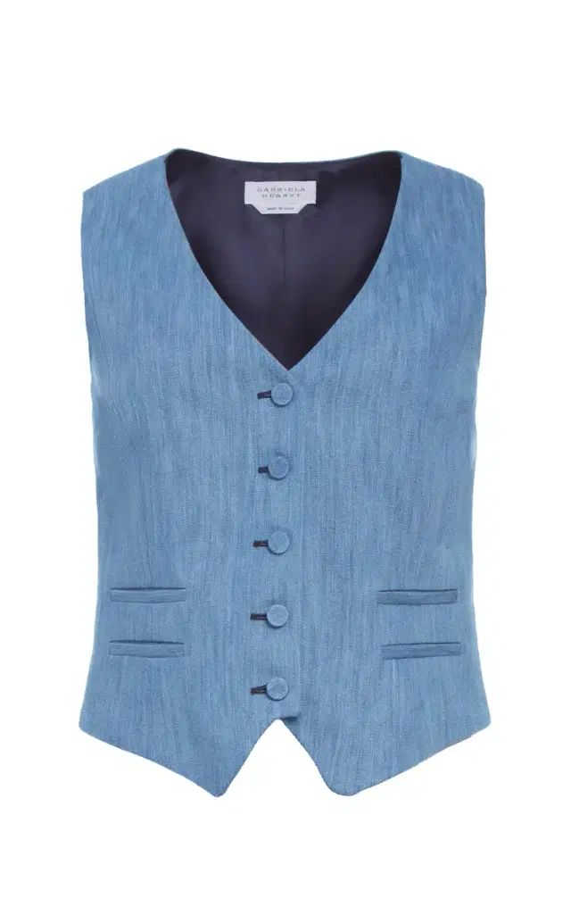 GABRIELA HEARST Coleridge Vest in Medium Blue Recycled Cotton Linen Denim