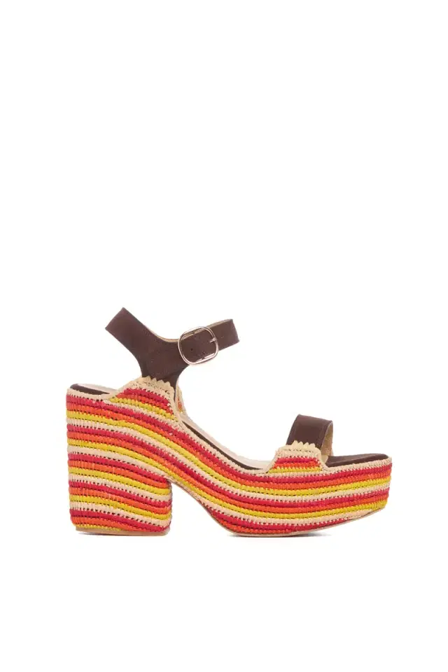 Gabriela Hearst Sardis Platform Sandal in Dark Chocolate Multi Suede & Natural Raffia