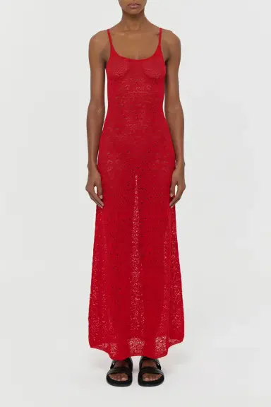 Gabriela Hearst Meridian Lace Knit Maxi Dress in Tonic Orange Merino Wool with Lining | Thumbnail 2