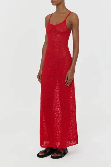 Gabriela Hearst Meridian Lace Knit Maxi Dress in Tonic Orange Merino Wool with Lining | Thumbnail 3