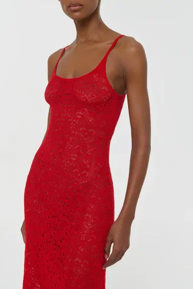 Gabriela Hearst Meridian Lace Knit Maxi Dress in Tonic Orange Merino Wool with Lining | Thumbnail 5