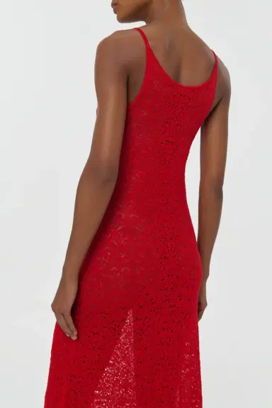 Gabriela Hearst Meridian Lace Knit Maxi Dress in Tonic Orange Merino Wool with Lining | Thumbnail 7