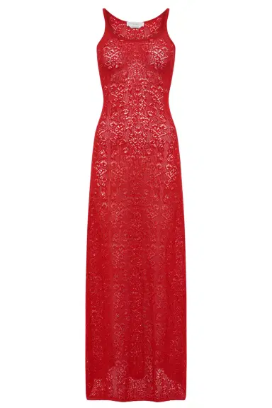 Gabriela Hearst Meridian Lace Knit Maxi Dress in Tonic Orange Merino Wool with Lining | Thumbnail 1