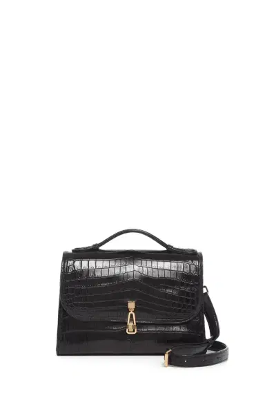 Gabriela Hearst Medium Leonora Flap Bag in Black Crocodile Leather with Sunglasses Pouch | Thumbnail 3 Gabriela Hearst Medium Leonora Flap Bag in Black Crocodile Leather with Sunglasses Pouch | Thumbnail 3