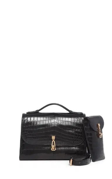 Gabriela Hearst Medium Leonora Flap Bag in Black Crocodile Leather with Sunglasses Pouch | Thumbnail 1 Gabriela Hearst Medium Leonora Flap Bag in Black Crocodile Leather with Sunglasses Pouch | Thumbnail 1