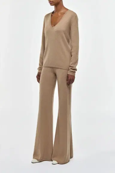 Gabriela Hearst Vesper Knit V-Neck Sweater in Camel Brushed Cashmere | Thumbnail 3 Gabriela Hearst Vesper Knit V-Neck Sweater in Camel Brushed Cashmere | Thumbnail 3