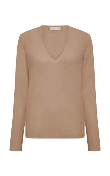 Gabriela Hearst Vesper Knit V-Neck Sweater in Camel Brushed Cashmere | Thumbnail 1 Gabriela Hearst Vesper Knit V-Neck Sweater in Camel Brushed Cashmere | Thumbnail 1