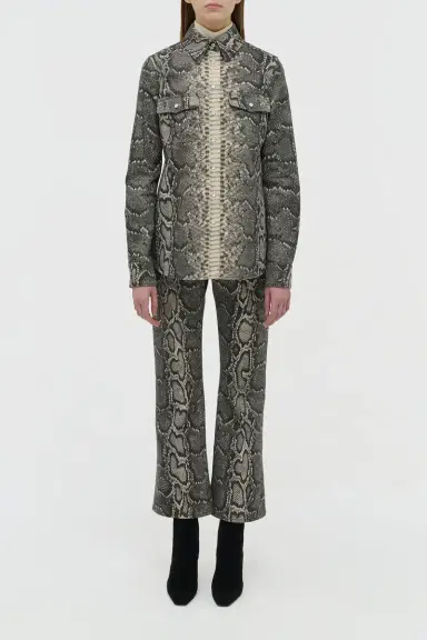 GH John Austin Shirt in Greyscale Recycled Printed Cotton Denim | Thumbnail 2