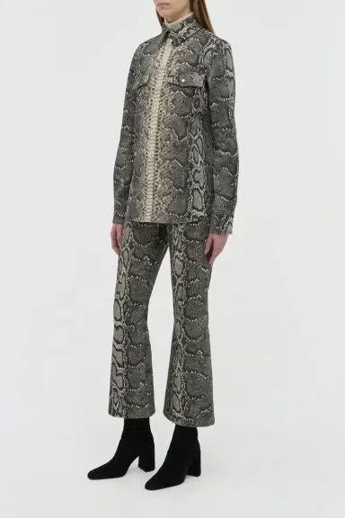 GH John Austin Shirt in Greyscale Recycled Printed Cotton Denim | Thumbnail 3