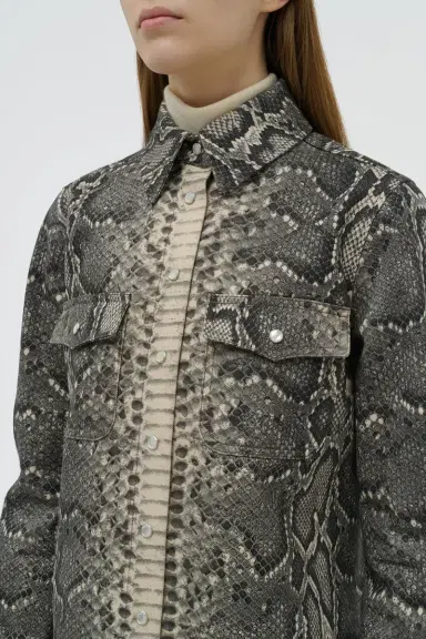 GH John Austin Shirt in Greyscale Recycled Printed Cotton Denim | Thumbnail 5