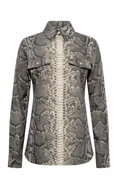 GH John Austin Shirt in Greyscale Recycled Printed Cotton Denim | Thumbnail 1