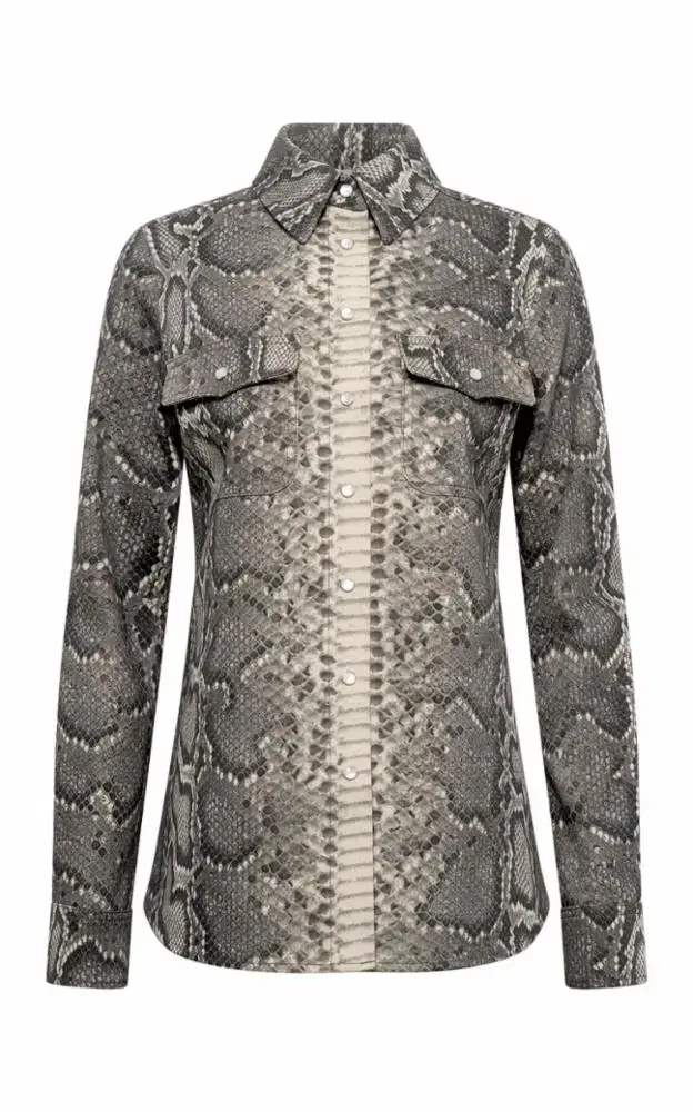 GH John Austin Shirt in Greyscale Recycled Printed Cotton Denim