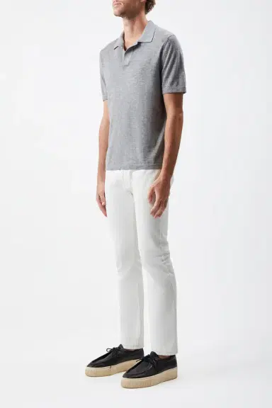 Gabriela Hearst Stendhal Knit Short Sleeve Polo in Heather Grey Cashmere | Thumbnail 3