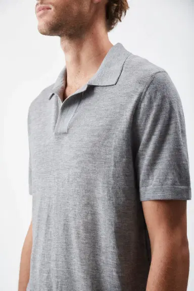 Gabriela Hearst Stendhal Knit Short Sleeve Polo in Heather Grey Cashmere | Thumbnail 5
