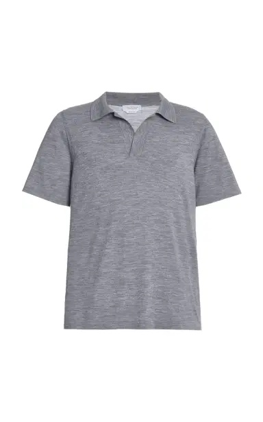 Gabriela Hearst Stendhal Knit Short Sleeve Polo in Heather Grey Cashmere | Thumbnail 1