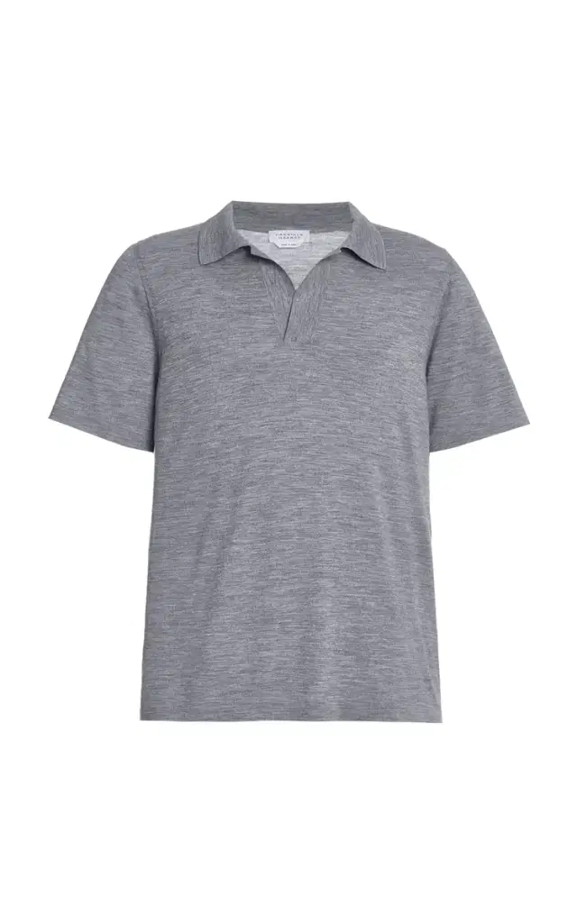 Gabriela Hearst Stendhal Knit Short Sleeve Polo in Heather Grey Cashmere