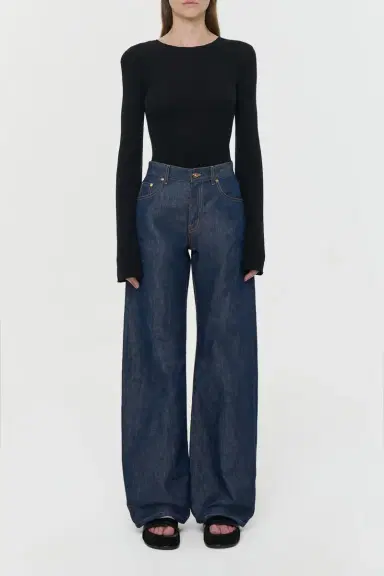 Gabriela Hearst Amoret Barrel-leg Jean in Indigo Blue Recycled Cotton Linen Denim | Thumbnail 2 Gabriela Hearst Amoret Barrel-leg Jean in Indigo Blue Recycled Cotton Linen Denim | Thumbnail 2