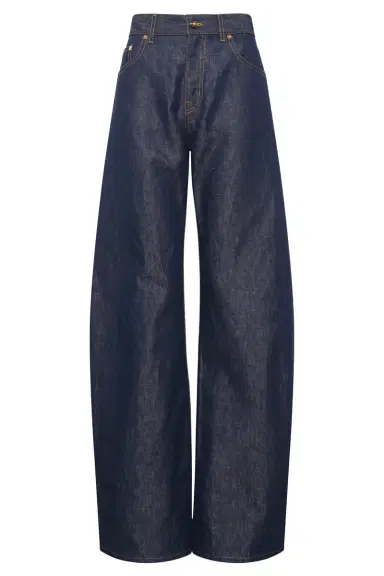 Gabriela Hearst Amoret Barrel-leg Jean in Indigo Blue Recycled Cotton Linen Denim | Thumbnail 1 Gabriela Hearst Amoret Barrel-leg Jean in Indigo Blue Recycled Cotton Linen Denim | Thumbnail 1