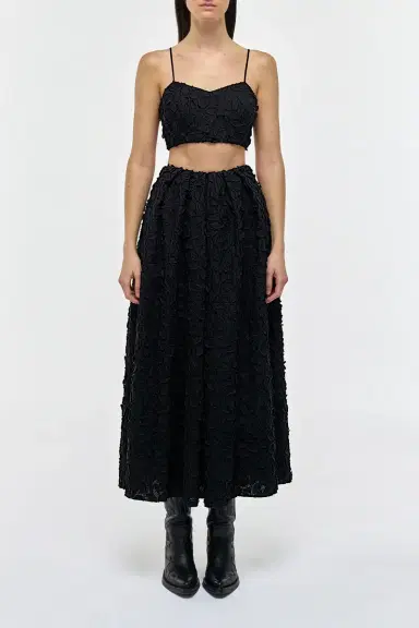 Gabriela Hearst Zelia Embroidered Leaves Maxi Skirt in Black Linen | Thumbnail 2
