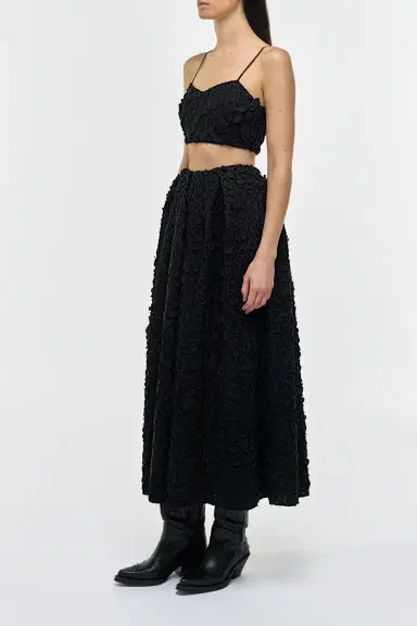 Gabriela Hearst Zelia Embroidered Leaves Maxi Skirt in Black Linen | Thumbnail 3