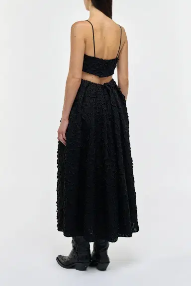 Gabriela Hearst Zelia Embroidered Leaves Maxi Skirt in Black Linen | Thumbnail 4