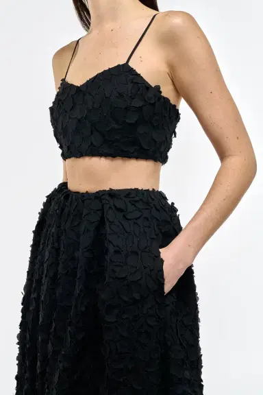 Gabriela Hearst Zelia Embroidered Leaves Maxi Skirt in Black Linen | Thumbnail 5