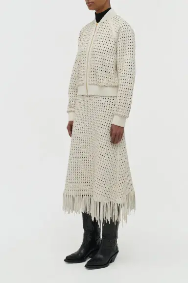 Gabriela Hearst Bennie Midi Skirt in White Woven Leather | Thumbnail 5