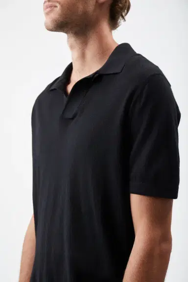 Gabriela Hearst Stendhal Knit Short Sleeve Polo in Black Cashmere | Thumbnail 5