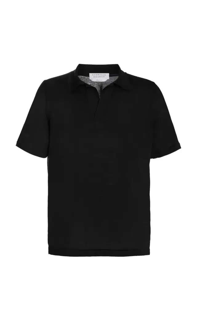 Gabriela Hearst Stendhal Knit Short Sleeve Polo in Black Cashmere