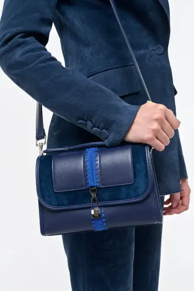 Gabriela Hearst Small Leonora Flap Embroidered Bag in Electric Navy & Cobalt Nappa Leather | Thumbnail 3