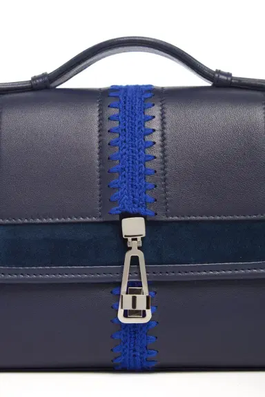 Gabriela Hearst Small Leonora Flap Embroidered Bag in Electric Navy & Cobalt Nappa Leather | Thumbnail 6