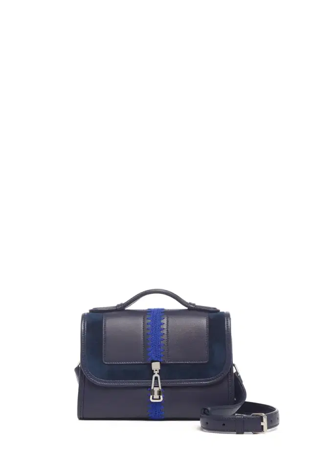 Gabriela Hearst Small Leonora Flap Embroidered Bag in Electric Navy & Cobalt Nappa Leather