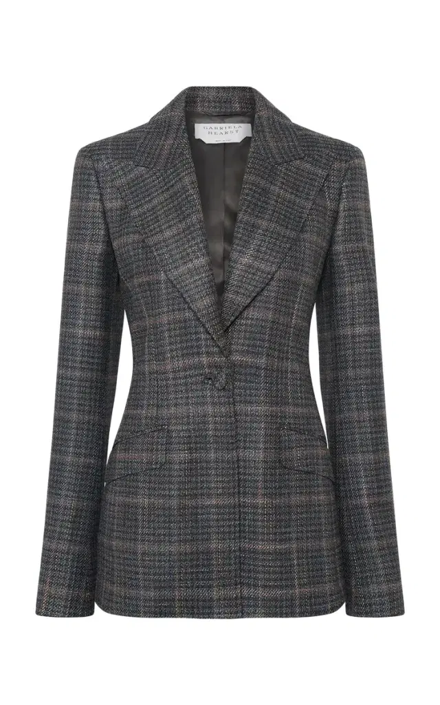 Gabriela Hearst Leiva Blazer in Charcoal Multi Wool Silk Clubcheck Plaid