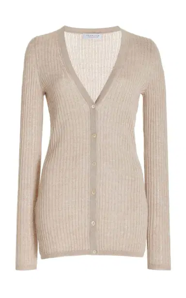 Gabriela Hearst Emma Pointelle Knit Cardigan in Oatmeal Cashmere Silk | Thumbnail 1 Gabriela Hearst Emma Pointelle Knit Cardigan in Oatmeal Cashmere Silk | Thumbnail 1