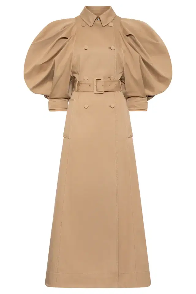 Gabriela Hearst Aeon Puff Sleeve Trench Coat in Camel Sea Island Cotton Twill