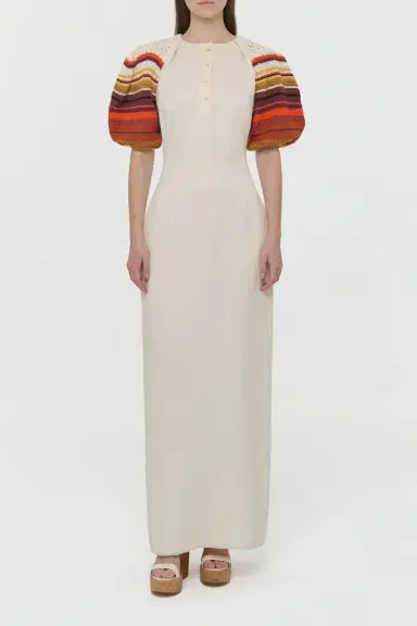 Gabriela Hearst Nomo Crochet Puff Sleeve Maxi Dress in Textured Linen Twill | Thumbnail 3 Gabriela Hearst Nomo Crochet Puff Sleeve Maxi Dress in Textured Linen Twill | Thumbnail 3