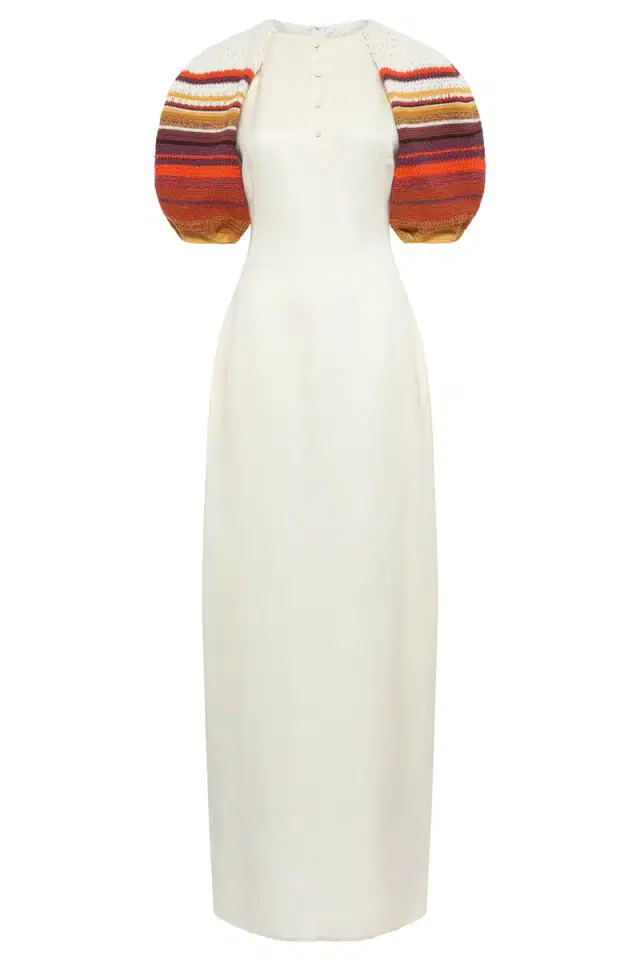 Gabriela Hearst Nomo Crochet Puff Sleeve Maxi Dress in  Textured Linen Twill
