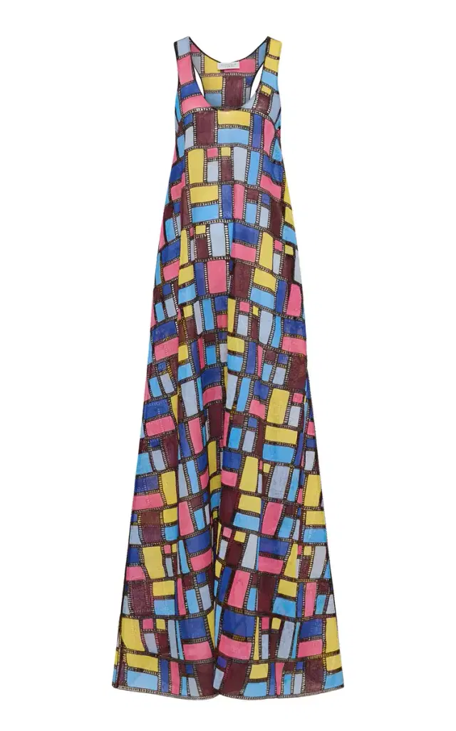 GABRIELA HEARST Niki Patchwork Embroidered Maxi Dress in Aurora Multi Linen