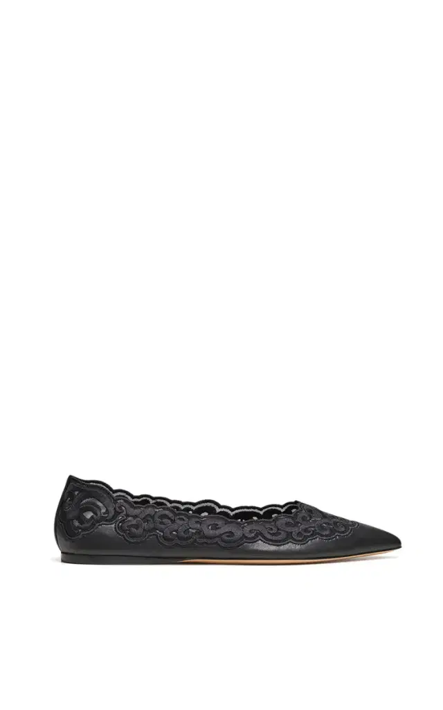 GABRIELA HEARST Ziva Lace Ballerina Flat Shoe in Black Nappa Leather