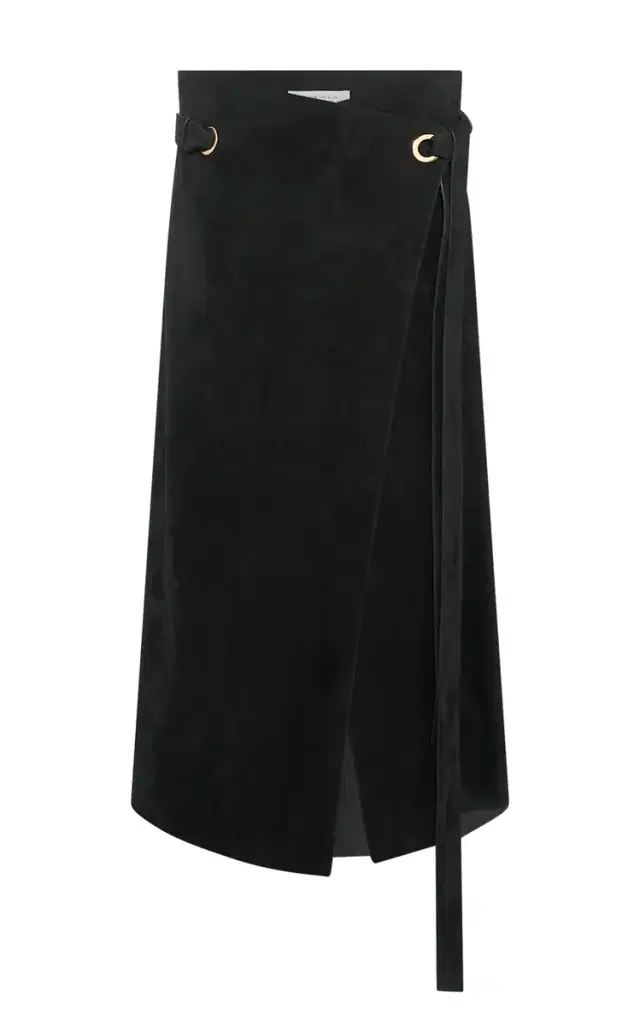Gabriela Hearst Idalia Wrap Midi Skirt in Black Suede