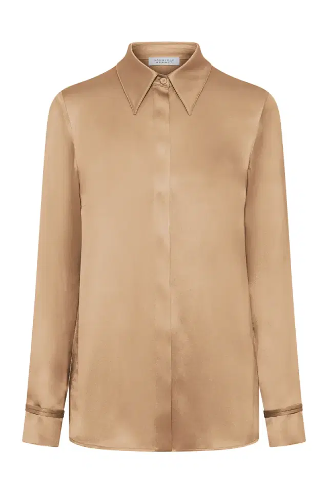 Gabriela Hearst Cruz Shirt in Camel Silk Satin