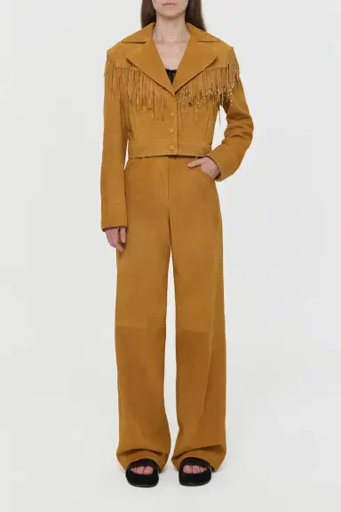Gabriela Hearst Azra Fringe Jacket in Cashew Suede with Charms | Thumbnail 3