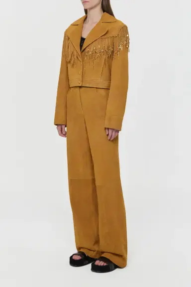 Gabriela Hearst Azra Fringe Jacket in Cashew Suede with Charms | Thumbnail 4