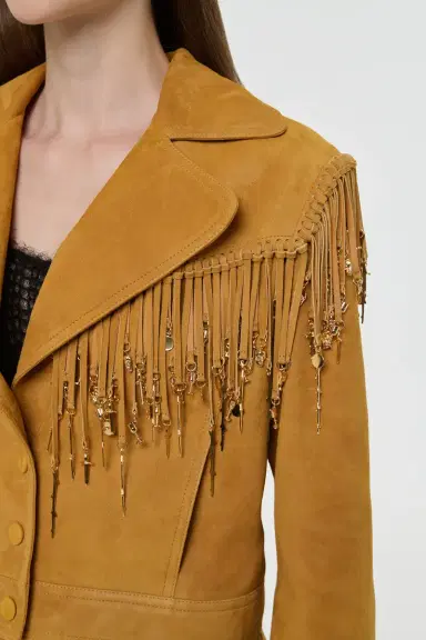 Gabriela Hearst Azra Fringe Jacket in Cashew Suede with Charms | Thumbnail 7
