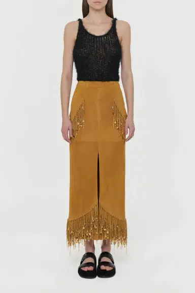 Gabriela Hearst Kalyan Fringe Maxi Skirt in Cashew Suede with Charms | Thumbnail 3 Gabriela Hearst Kalyan Fringe Maxi Skirt in Cashew Suede with Charms | Thumbnail 3